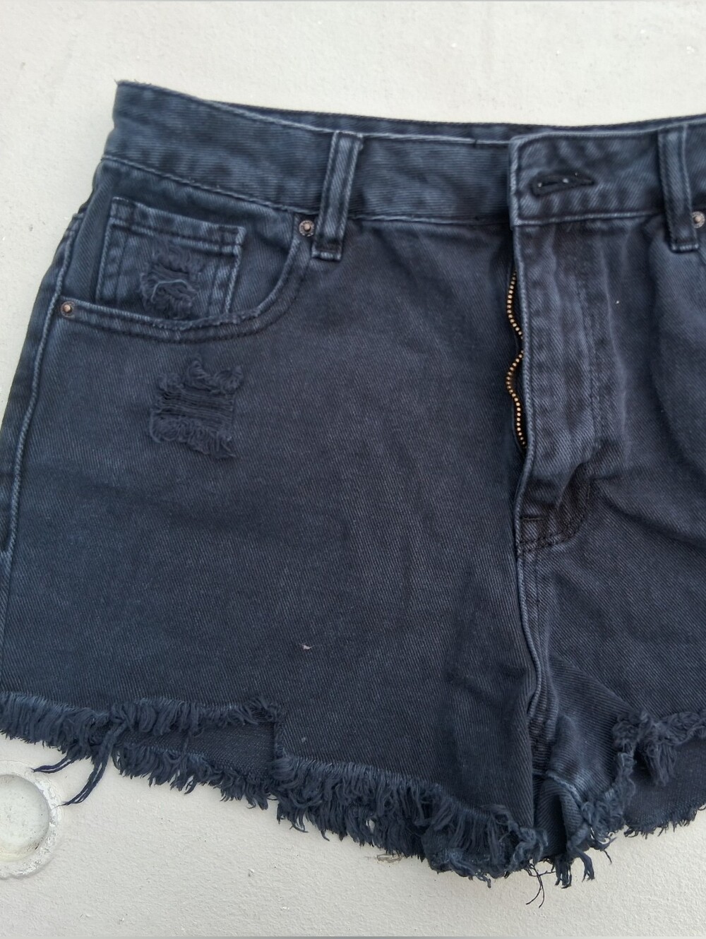 PacSun Black Distressed Denim Jean Shorts with Frayed Hem